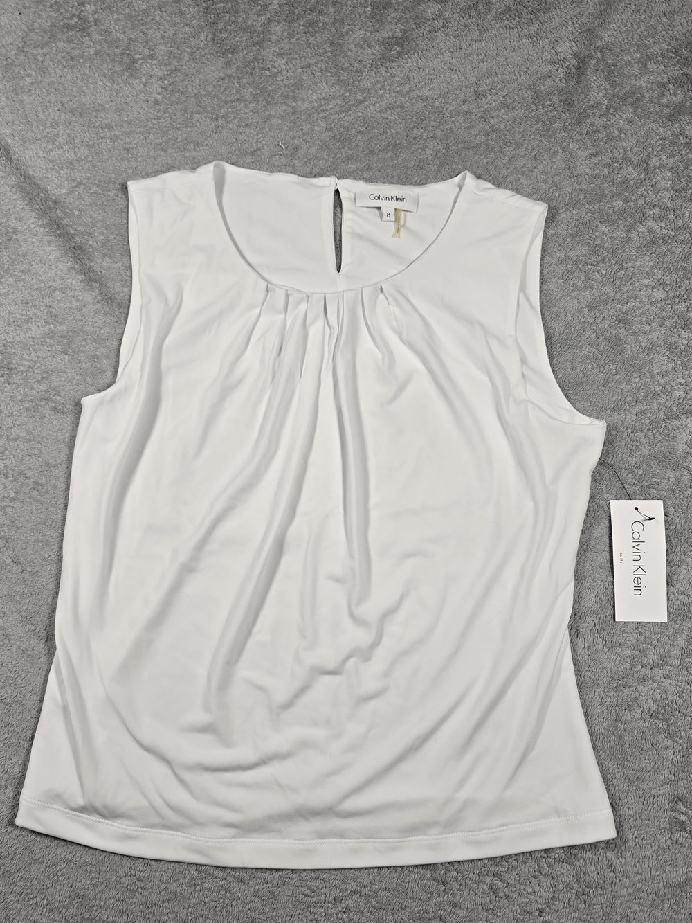 Calvin Klein White Sleeveless Pleated Front Camisole Office